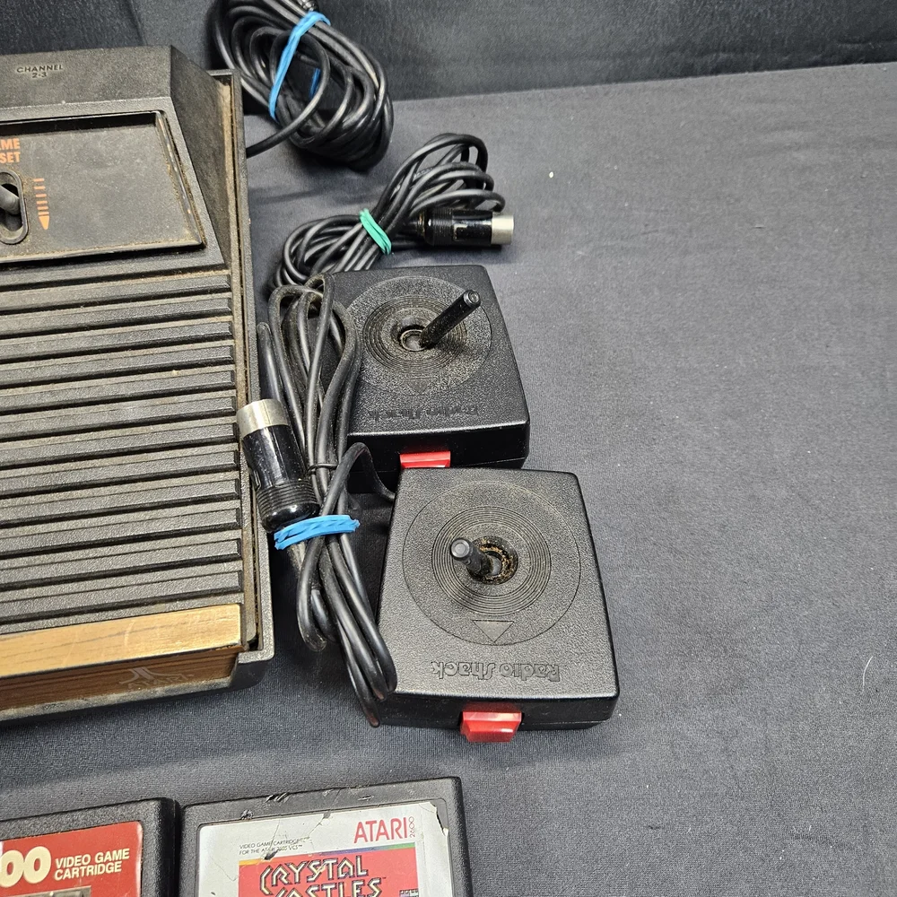 Vintage Atari 2600 System w/ Hookups, 3 Controllers, & 4 Games Untested